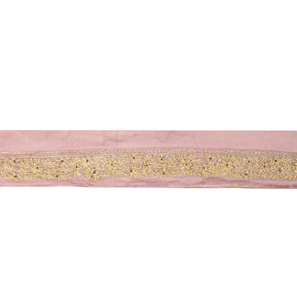 Sanskriti Vintage Pink Chiffon Silk 1 YD Sari Border Hand Embroidered Trim Lace