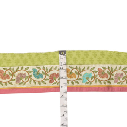 Sanskriti Vintage 1 Yd Sari Border Embroidered Craft Trim Lace 3"W Floral Cream