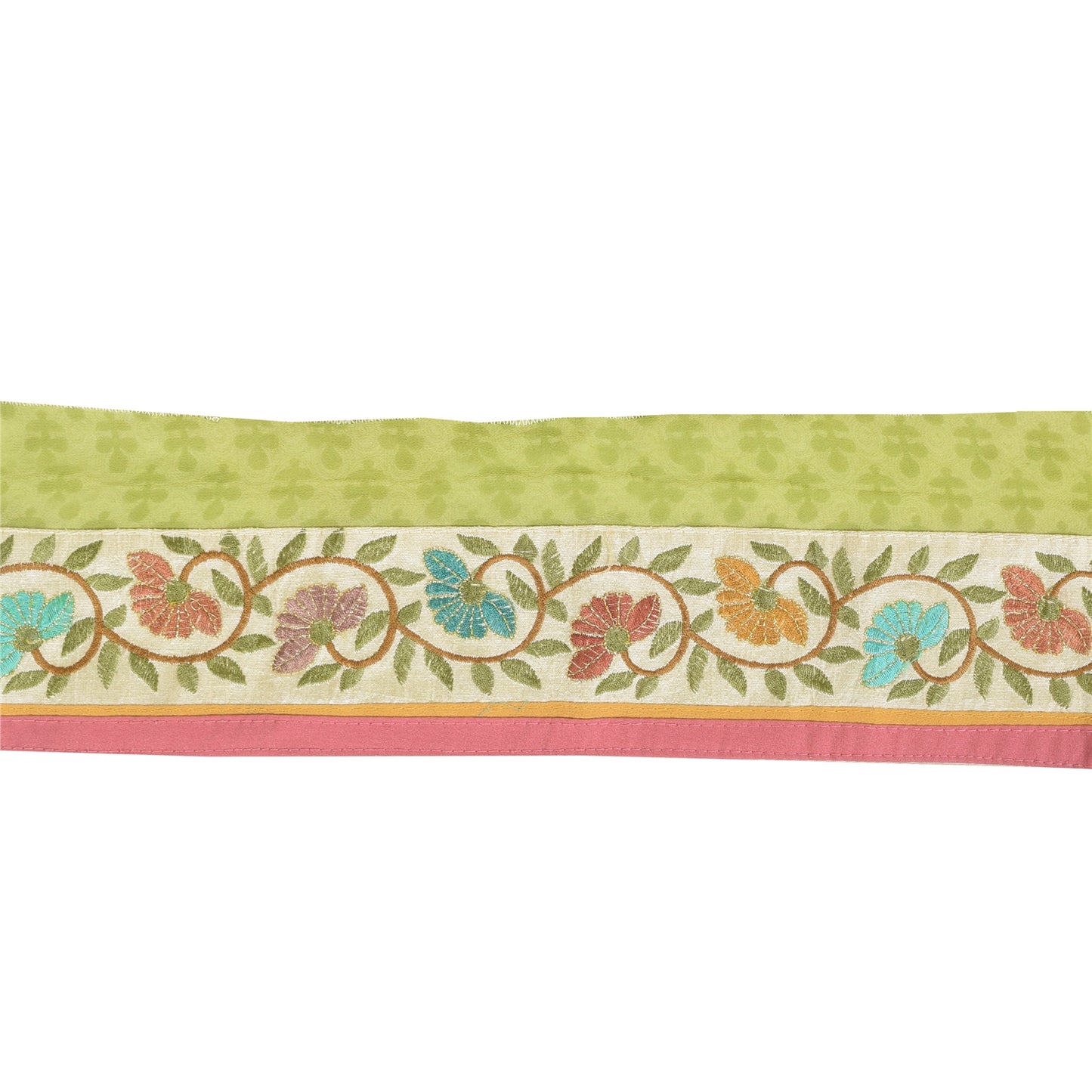 Sanskriti Vintage 1 Yd Sari Border Embroidered Craft Trim Lace 3"W Floral Cream