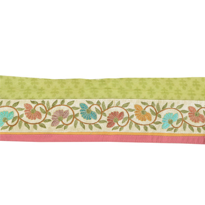 Sanskriti Vintage 1 Yd Sari Border Embroidered Craft Trim Lace 3"W Floral Cream