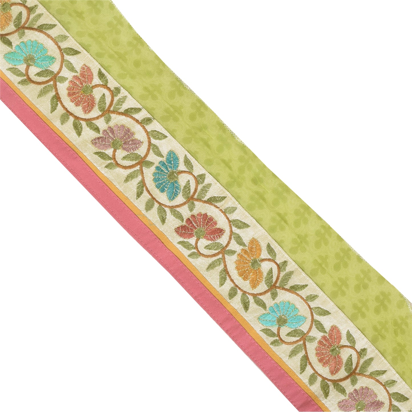 Sanskriti Vintage 1 Yd Sari Border Embroidered Craft Trim Lace 3"W Floral Cream