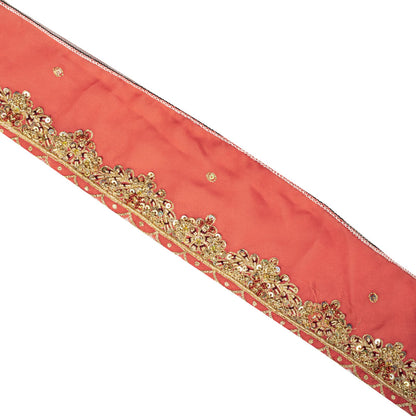 Sanskriti Vintage Pink Silk 1 YD Sari Border Craft Trim Hand Embroidered Zardozi