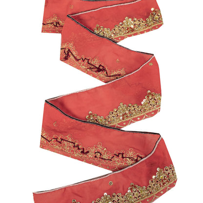 Sanskriti Vintage Pink Silk 1 YD Sari Border Craft Trim Hand Embroidered Zardozi