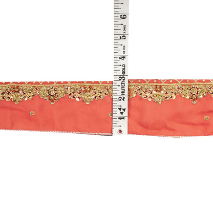 Sanskriti Vintage Pink Silk 1 YD Sari Border Craft Trim Hand Embroidered Zardozi