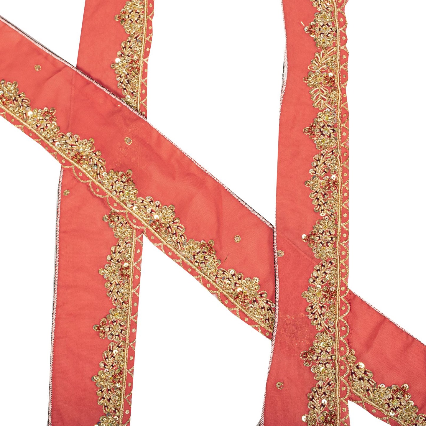 Sanskriti Vintage Pink Silk 1 YD Sari Border Craft Trim Hand Embroidered Zardozi