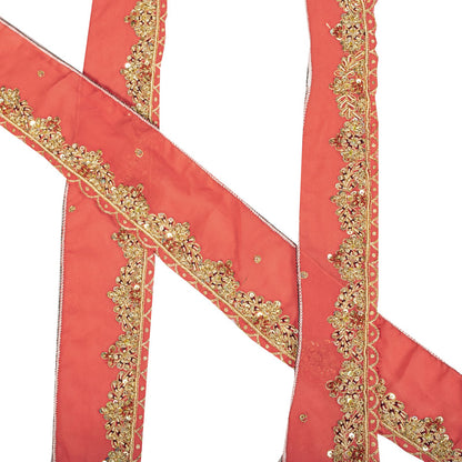 Sanskriti Vintage Pink Silk 1 YD Sari Border Craft Trim Hand Embroidered Zardozi