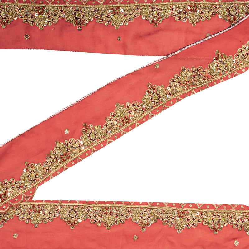 Sanskriti Vintage Pink Silk 1 YD Sari Border Craft Trim Hand Embroidered Zardozi