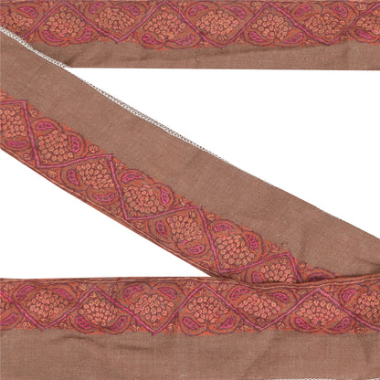 SANSKRITI VINTAGE SARI BORDER HAND BEADED CRAFT TRIMS LACE 4W ZARI FLORAL GREEN