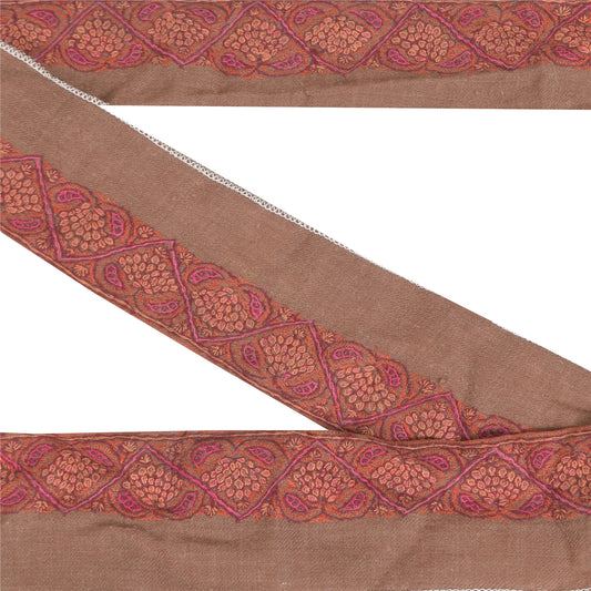 SANSKRITI VINTAGE SARI BORDER HAND BEADED CRAFT TRIMS LACE 4W ZARI FLORAL GREEN