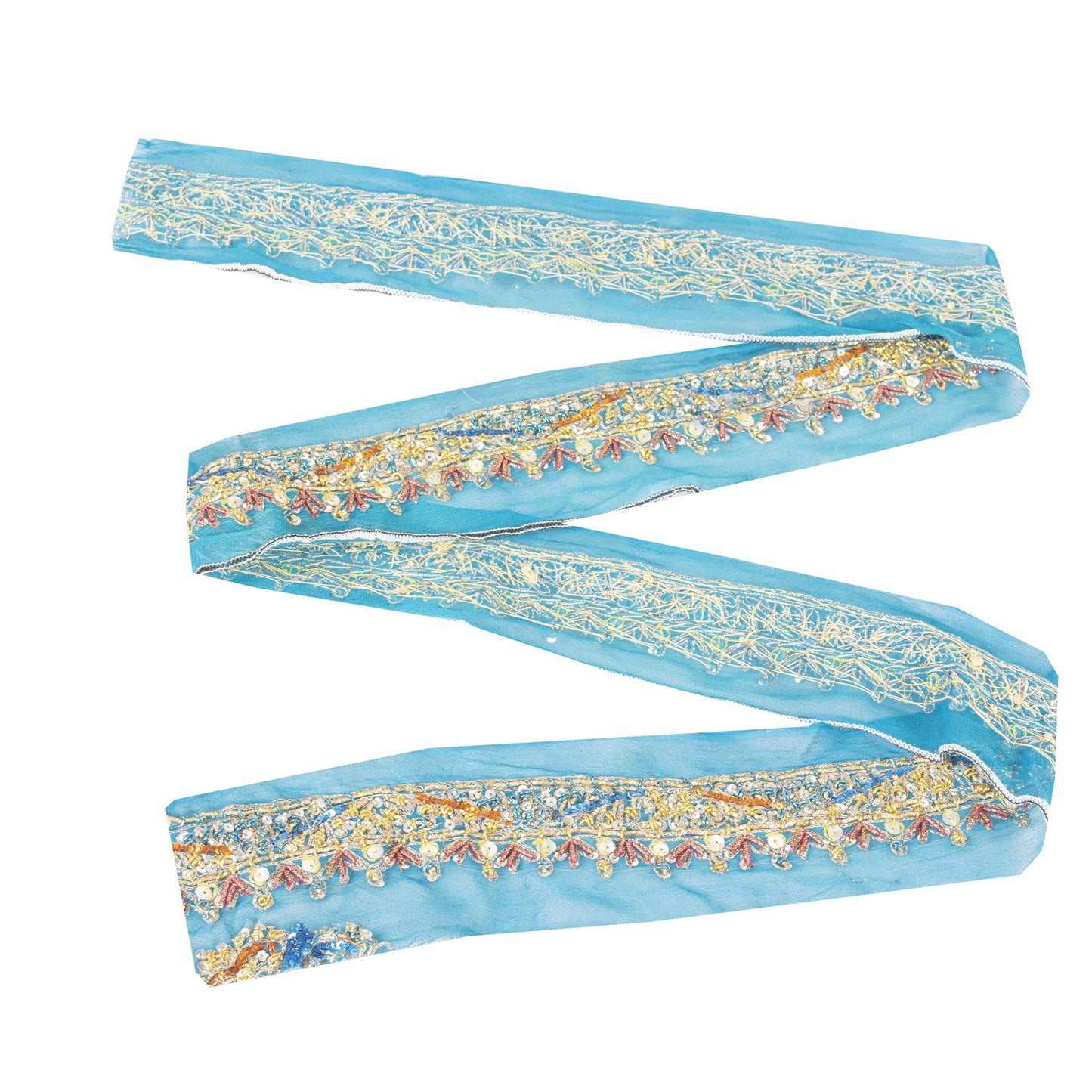 Sanskriti Vintage Sari Border Hand Beaded Zardozi Lace 1.5W Ribbon Zari Blue