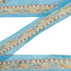 Sanskriti Vintage Sari Border Hand Beaded Zardozi Lace 1.5W Ribbon Zari Blue