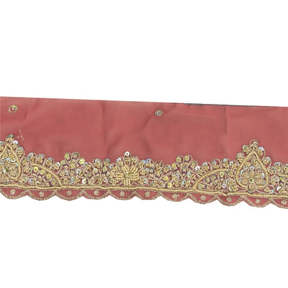SANSKRITI VINTAGE SARI BORDER HAND BEADED ZARI CRAFT TRIMS LACE 1YD FLORAL PINK