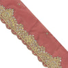SANSKRITI VINTAGE SARI BORDER HAND BEADED ZARI CRAFT TRIMS LACE 1YD FLORAL PINK