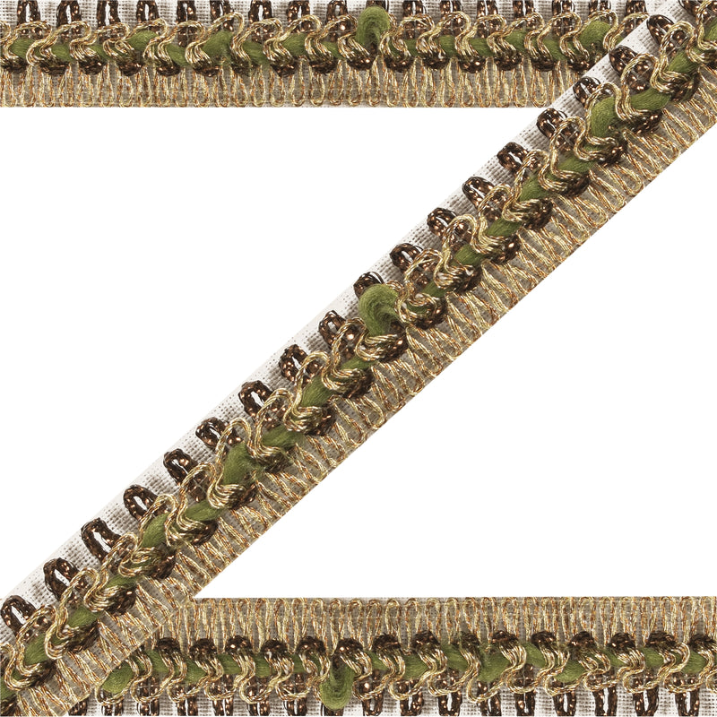 Sanskriti New Border Embroidered Craft Lace 1 YD Ribbon Golden & Green Ribbon