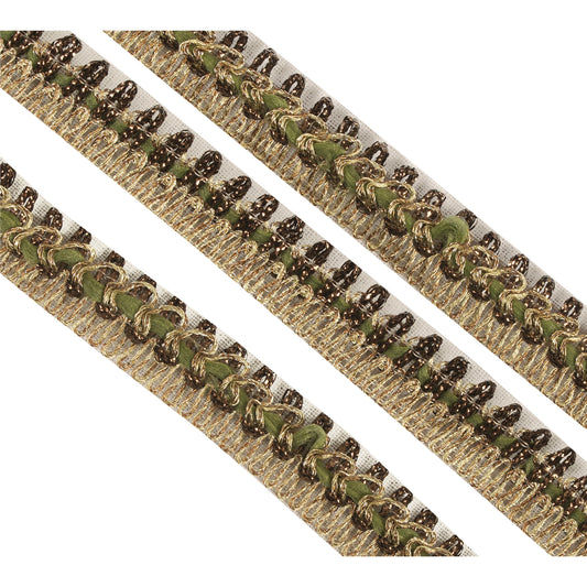 Sanskriti New Border Embroidered Craft Lace 1 YD Ribbon Golden & Green Ribbon