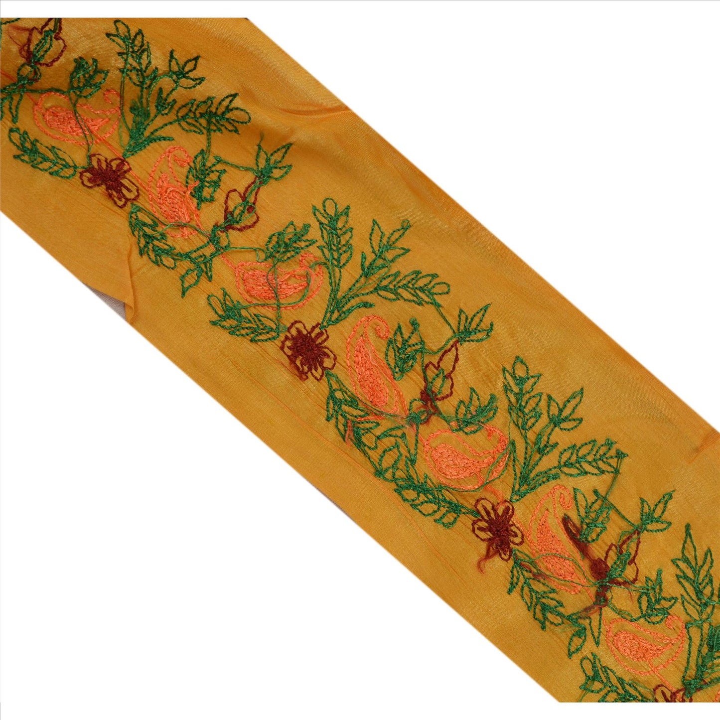 Sanskriti Vintage Sari Border Embroidered 1Yd Indian Trim Sewing Saffron Lace