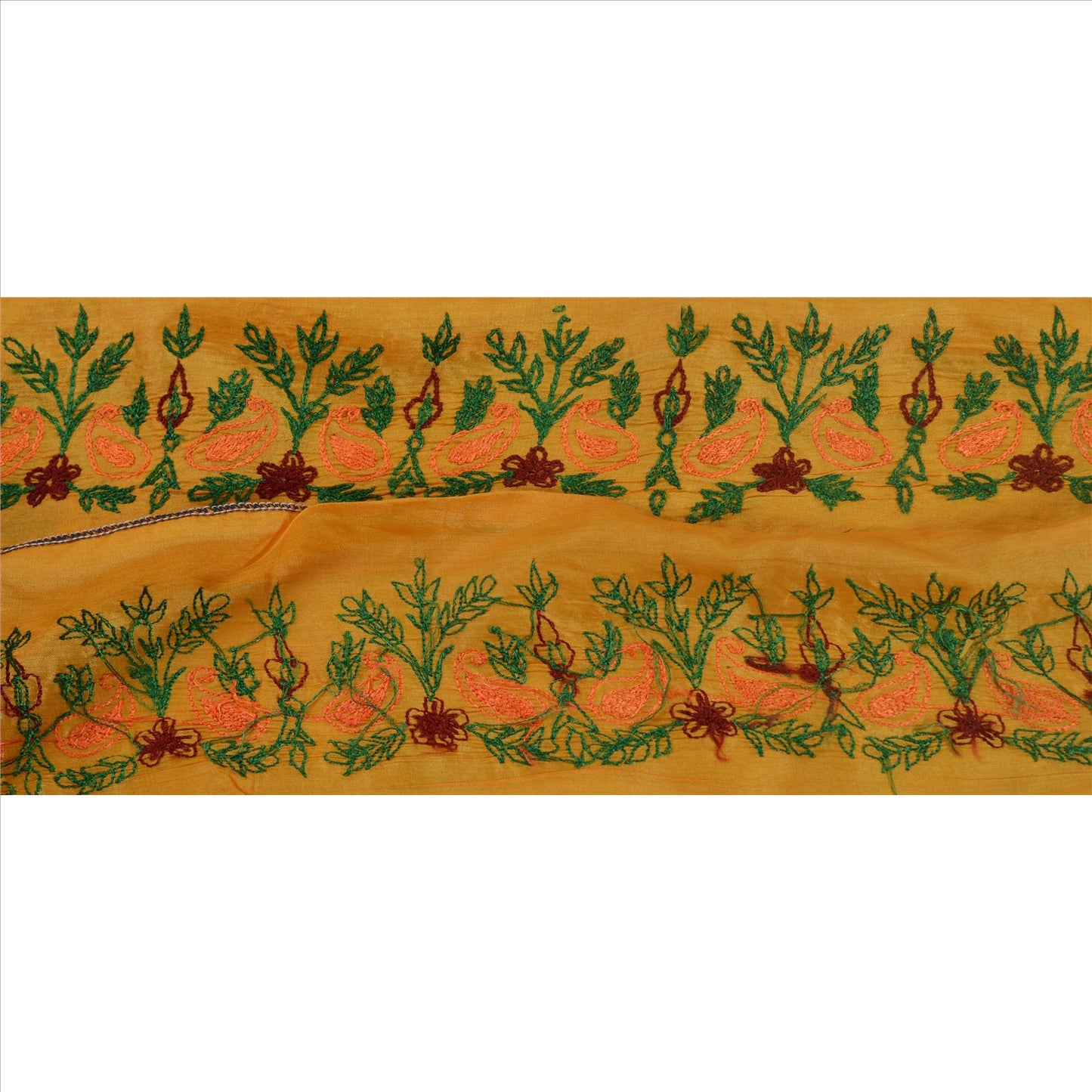 Sanskriti Vintage Sari Border Embroidered 1Yd Indian Trim Sewing Saffron Lace