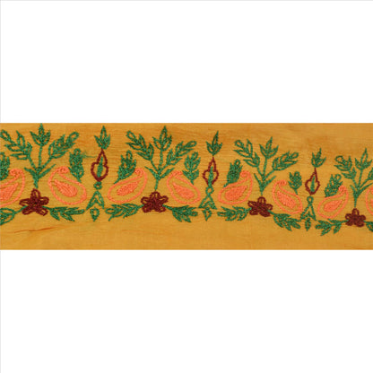 Sanskriti Vintage Sari Border Embroidered 1Yd Indian Trim Sewing Saffron Lace