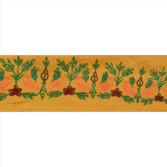 Sanskriti Vintage Sari Border Embroidered 1Yd Indian Trim Sewing Saffron Lace