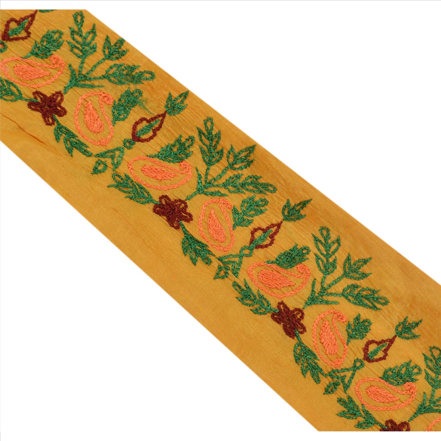 Sanskriti Vintage Sari Border Embroidered 1Yd Indian Trim Sewing Saffron Lace