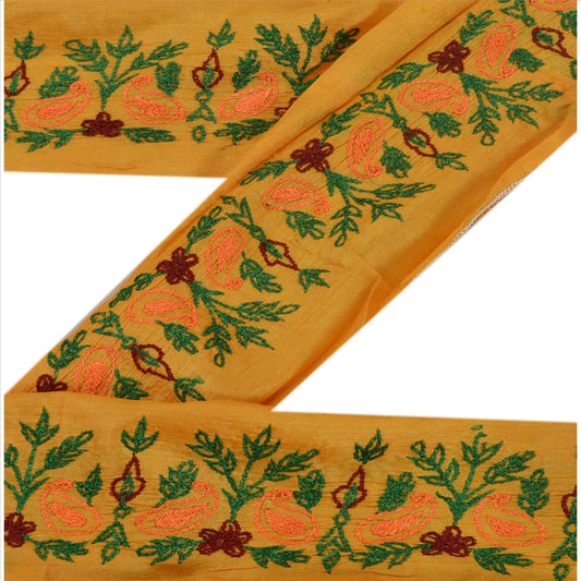 Sanskriti Vintage Sari Border Embroidered 1Yd Indian Trim Sewing Saffron Lace