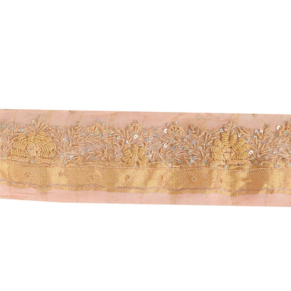 Sanskriti Vintage 1 YD Sari Border Hand Beaded Trim Zari Zardozi Craft Pink 2.5W