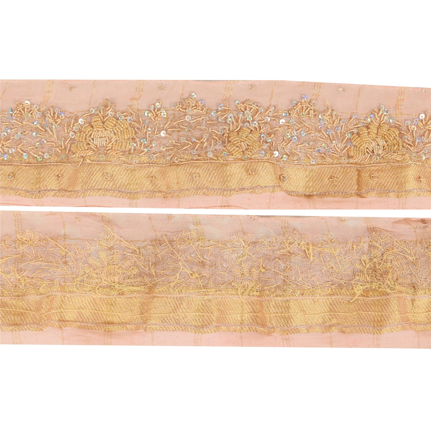 Sanskriti Vintage 1 YD Sari Border Hand Beaded Trim Zari Zardozi Craft Pink 2.5W