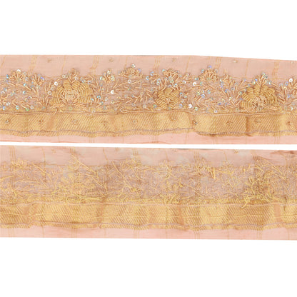 Sanskriti Vintage 1 YD Sari Border Hand Beaded Trim Zari Zardozi Craft Pink 2.5W