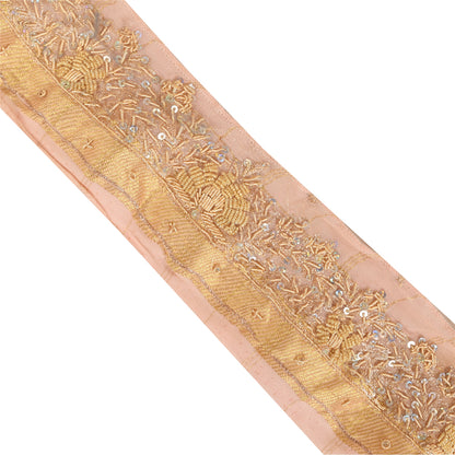 Sanskriti Vintage 1 YD Sari Border Hand Beaded Trim Zari Zardozi Craft Pink 2.5W