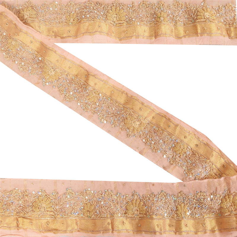 Sanskriti Vintage 1 YD Sari Border Hand Beaded Trim Zari Zardozi Craft Pink 2.5W