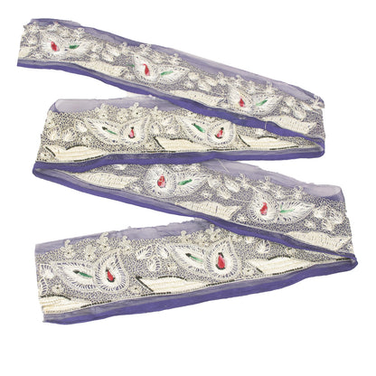 Sanskriti Vintage Sari Border Hand Beaded Zari 1 YD Trim 3 W Blue Silk Lace