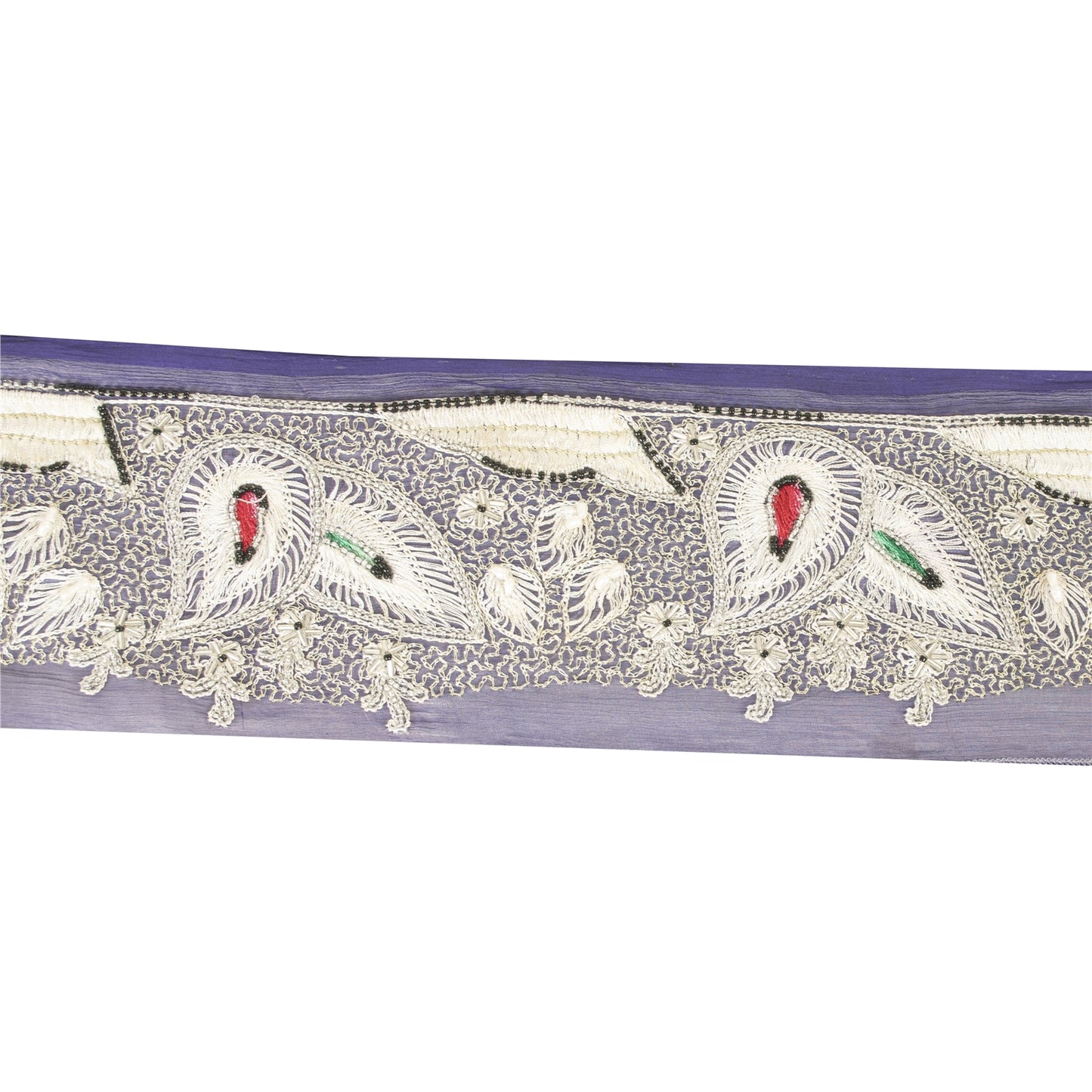 Sanskriti Vintage Sari Border Hand Beaded Zari 1 YD Trim 3 W Blue Silk Lace