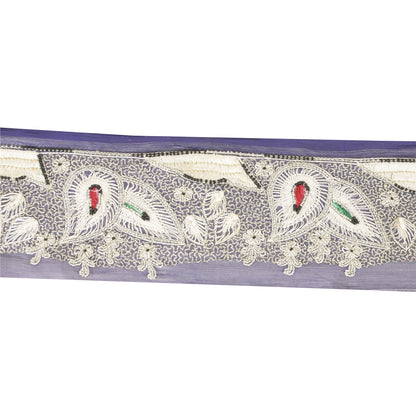 Sanskriti Vintage Sari Border Hand Beaded Zari 1 YD Trim 3 W Blue Silk Lace