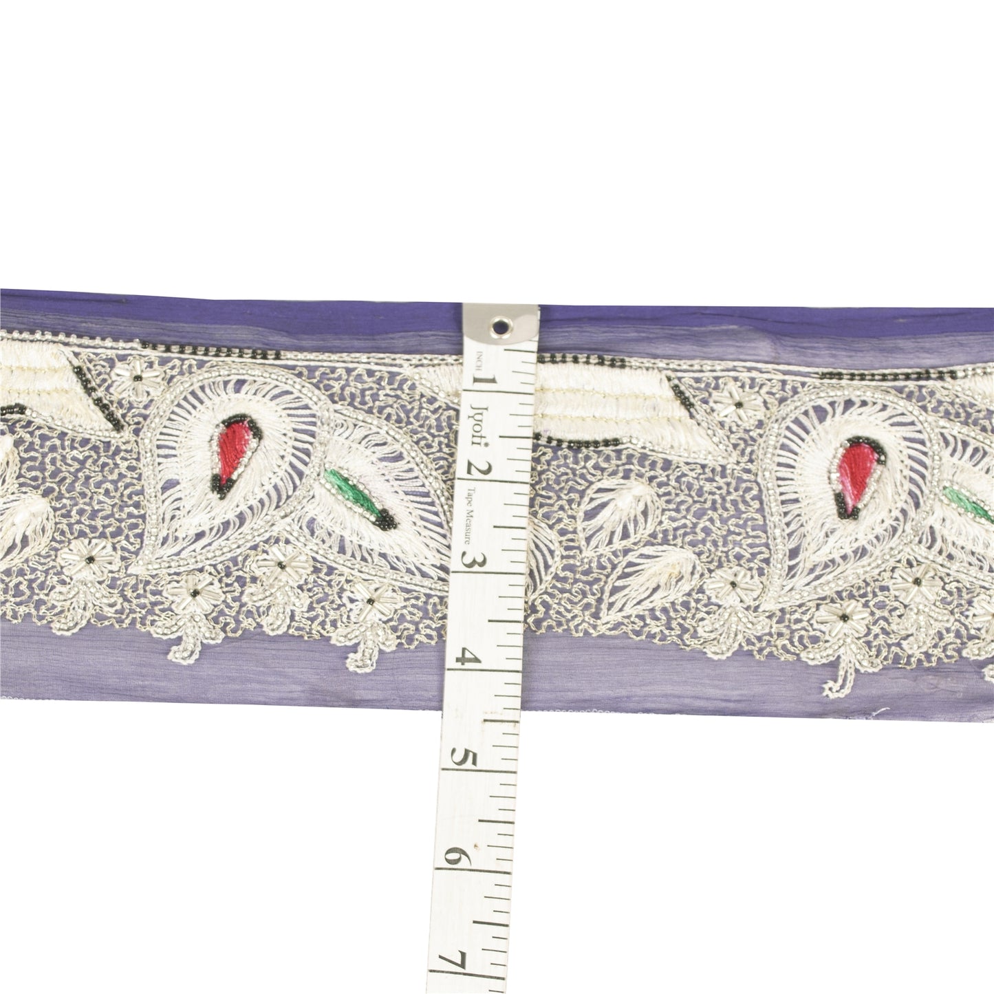 Sanskriti Vintage Sari Border Hand Beaded Zari 1 YD Trim 3 W Blue Silk Lace