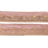 Sanskriti Vintage Sari Border Hand Beaded Dabka 1YD Trims 1"W Pink Ribbon Lace