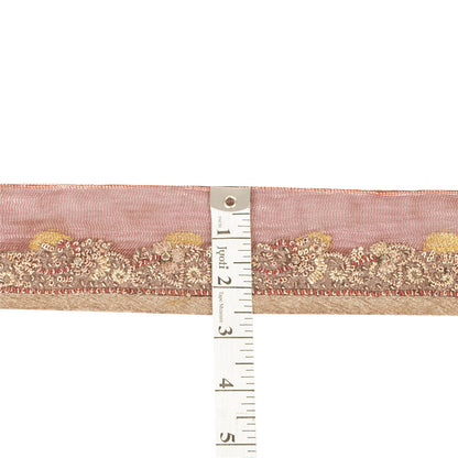 Sanskriti Vintage Sari Border Hand Beaded Dabka 1YD Trims 1"W Pink Ribbon Lace