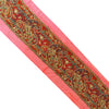 Sanskriti Vintage Sari Border Hand Beaded Zari Zardozi 1 YD 2W Pink Patch Trim
