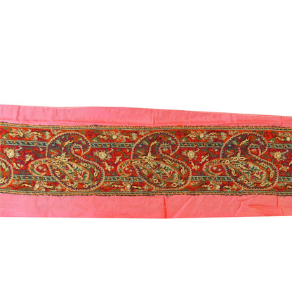 Sanskriti Vintage Sari Border Hand Beaded Zari Zardozi 1 YD 2W Pink Patch Trim