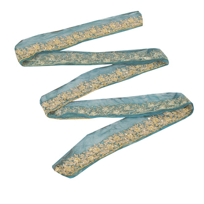 Sanskriti Vintage Sari Border Hand Beaded 1YD Trims Green Lace 1.5W Zari Zardozi