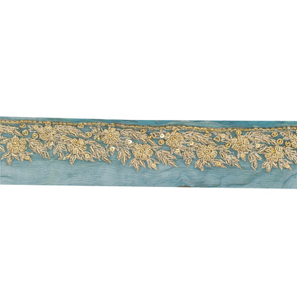 Sanskriti Vintage Sari Border Hand Beaded 1YD Trims Green Lace 1.5W Zari Zardozi