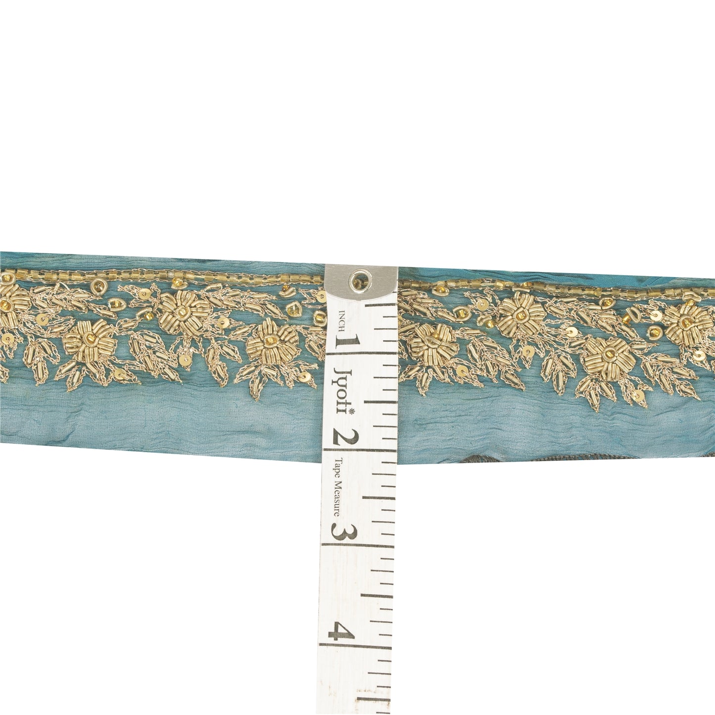 Sanskriti Vintage Sari Border Hand Beaded 1YD Trims Green Lace 1.5W Zari Zardozi