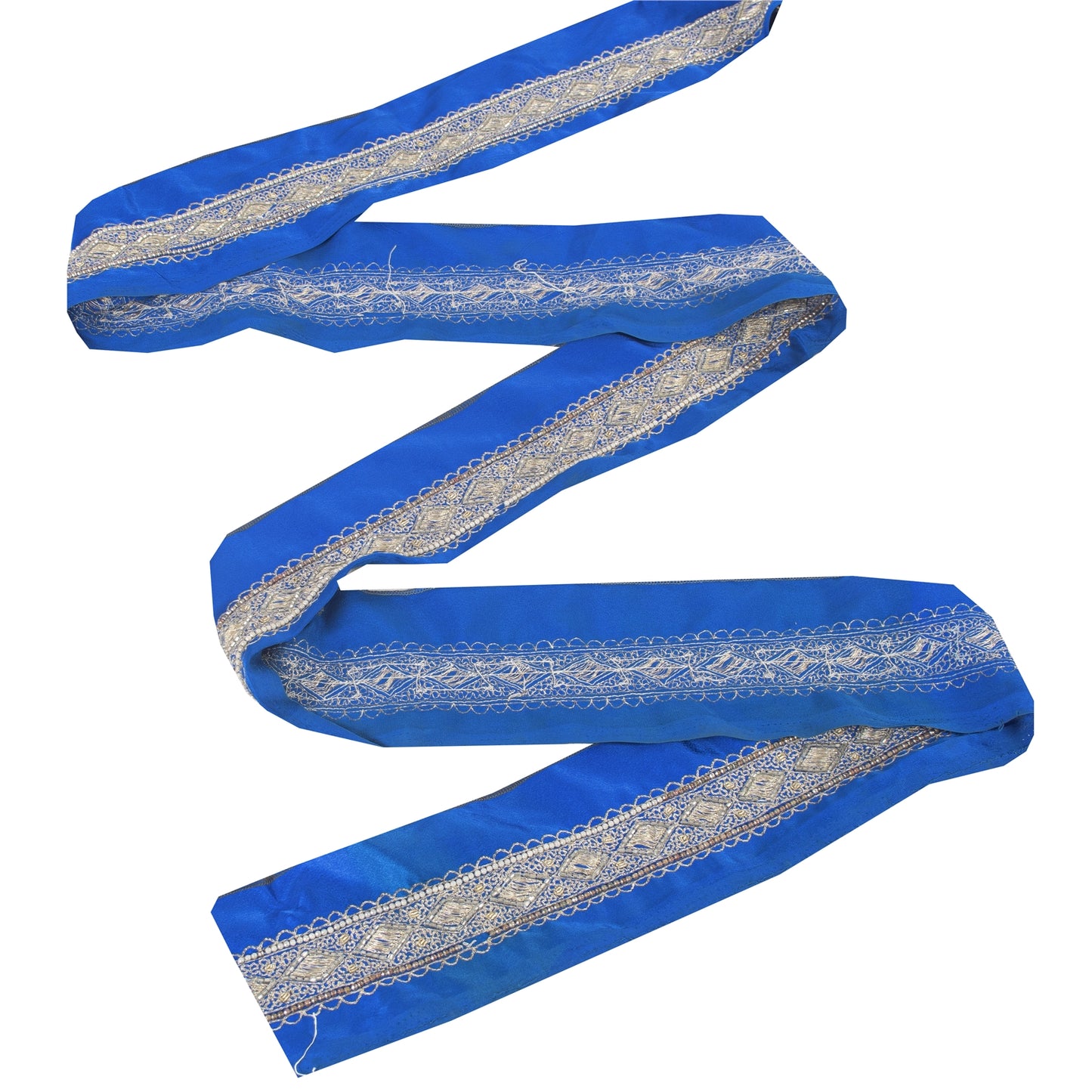 Sanskriti Vintage Sari Border 1YD Trims Zari Zardozi Lace 1.5W Royal Blue Ribbon