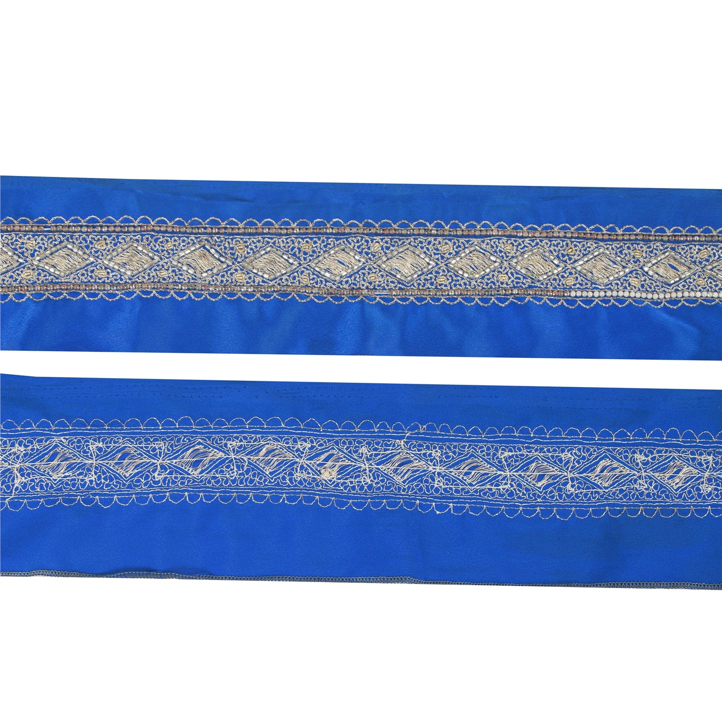 Sanskriti Vintage Sari Border 1YD Trims Zari Zardozi Lace 1.5W Royal Blue Ribbon