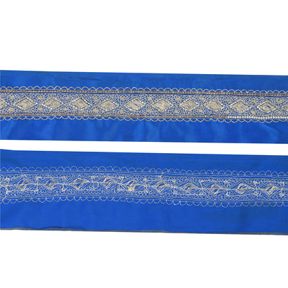 Sanskriti Vintage Sari Border 1YD Trims Zari Zardozi Lace 1.5W Royal Blue Ribbon