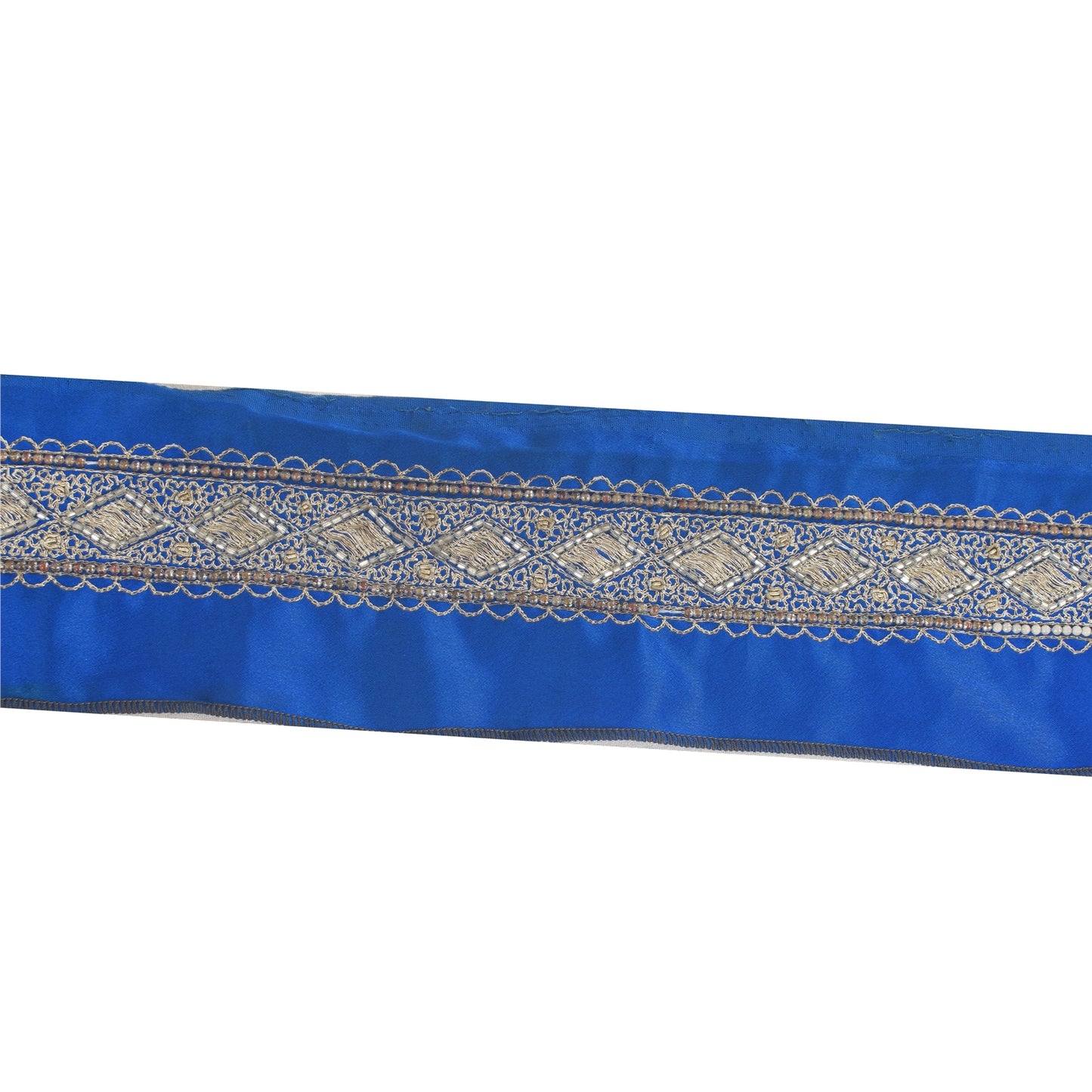 Sanskriti Vintage Sari Border 1YD Trims Zari Zardozi Lace 1.5W Royal Blue Ribbon