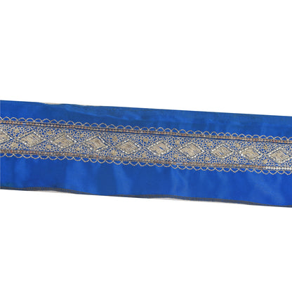 Sanskriti Vintage Sari Border 1YD Trims Zari Zardozi Lace 1.5W Royal Blue Ribbon