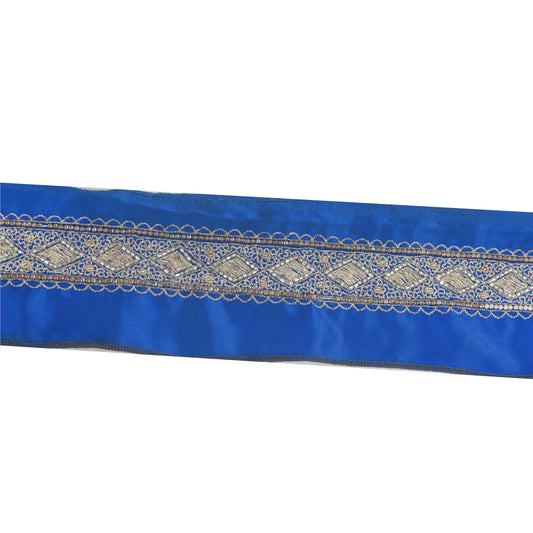Sanskriti Vintage Sari Border 1YD Trims Zari Zardozi Lace 1.5W Royal Blue Ribbon