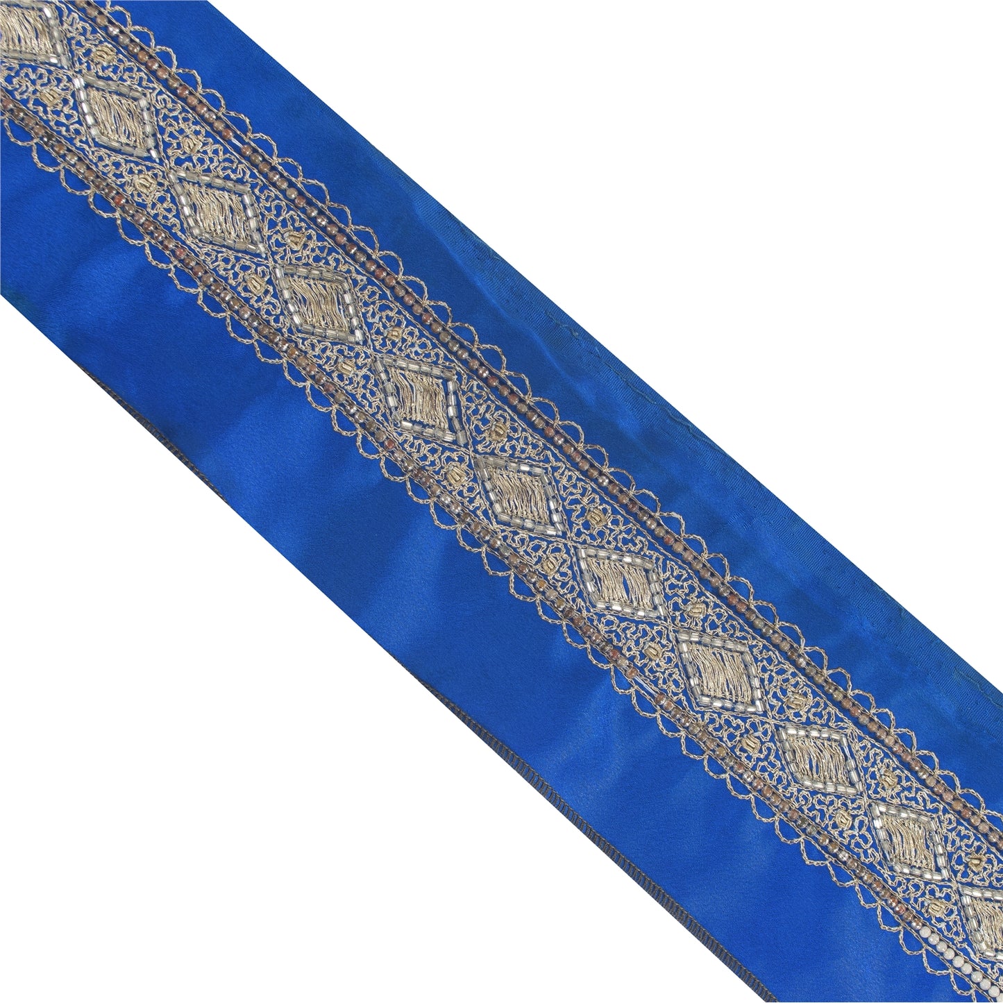 Sanskriti Vintage Sari Border 1YD Trims Zari Zardozi Lace 1.5W Royal Blue Ribbon