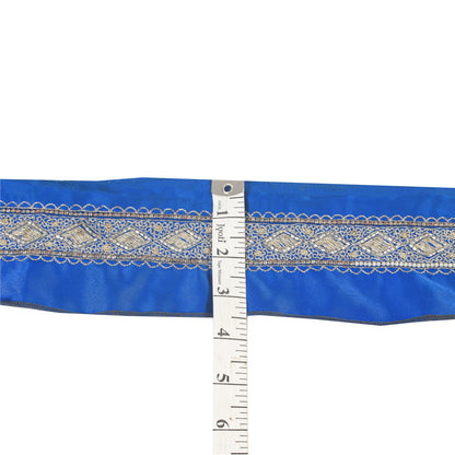 Sanskriti Vintage Sari Border 1YD Trims Zari Zardozi Lace 1.5W Royal Blue Ribbon