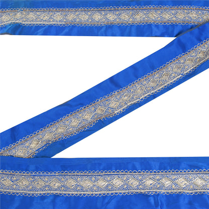 Sanskriti Vintage Sari Border 1YD Trims Zari Zardozi Lace 1.5W Royal Blue Ribbon